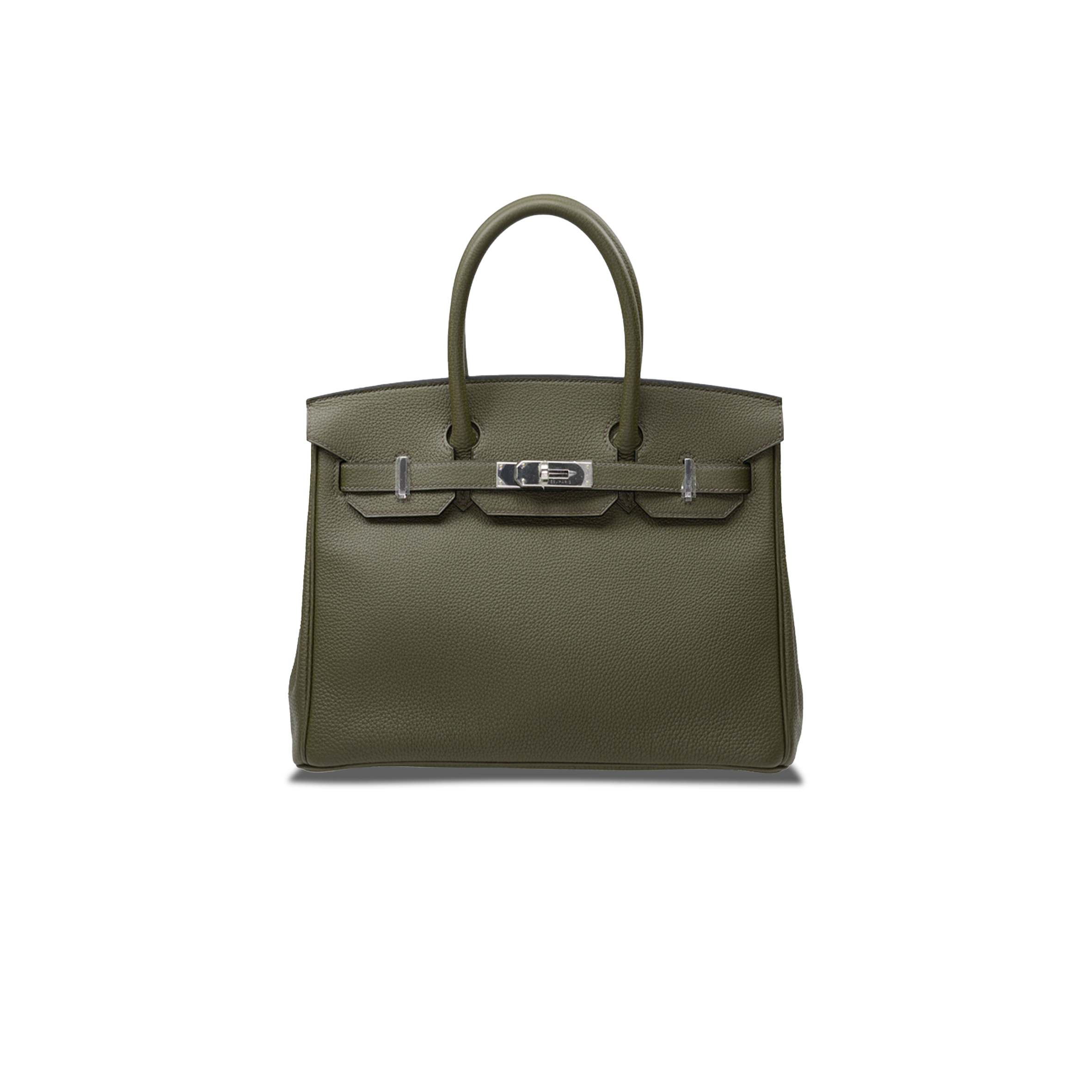 HERMES BIRKIN 25 TOGO LEATHER OLIVE GREEN SILVER BUCKLE H028369CK61 (25*20*13cm)